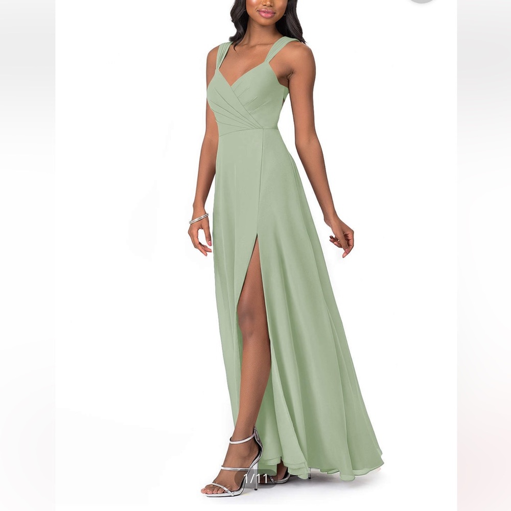 Azazie Nahrin Bridesmaid Prom maxi dress dusty Sage Green